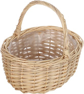 Natural wicker basket with handle and plastic liner, empty