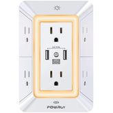 Multi-Function Wall Charger & Surge Protector: 6 Outlets with USB-C Port (3-Sided Design)