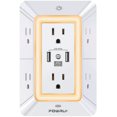 شاحن حائط متعدد الوظائف وواقي من زيادة التيار: 6 منافذ مع منفذ USB-C (تصميم ثلاثي الجوانب)