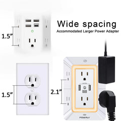 شاحن حائط متعدد الوظائف وواقي من زيادة التيار: 6 منافذ مع منفذ USB-C (تصميم ثلاثي الجوانب)