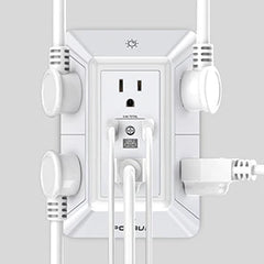 شاحن حائط متعدد الوظائف وواقي من زيادة التيار: 6 منافذ مع منفذ USB-C (تصميم ثلاثي الجوانب)
