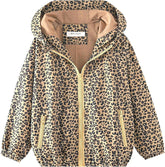 Leopard Print Lightweight Water-Resistant Hooded Jacket for Girls