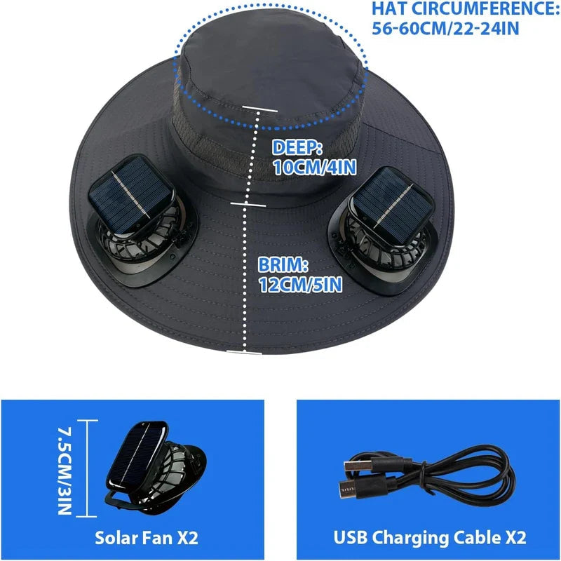 Solar 2 Fans Wide Brim Sun Hat New HomeGoods