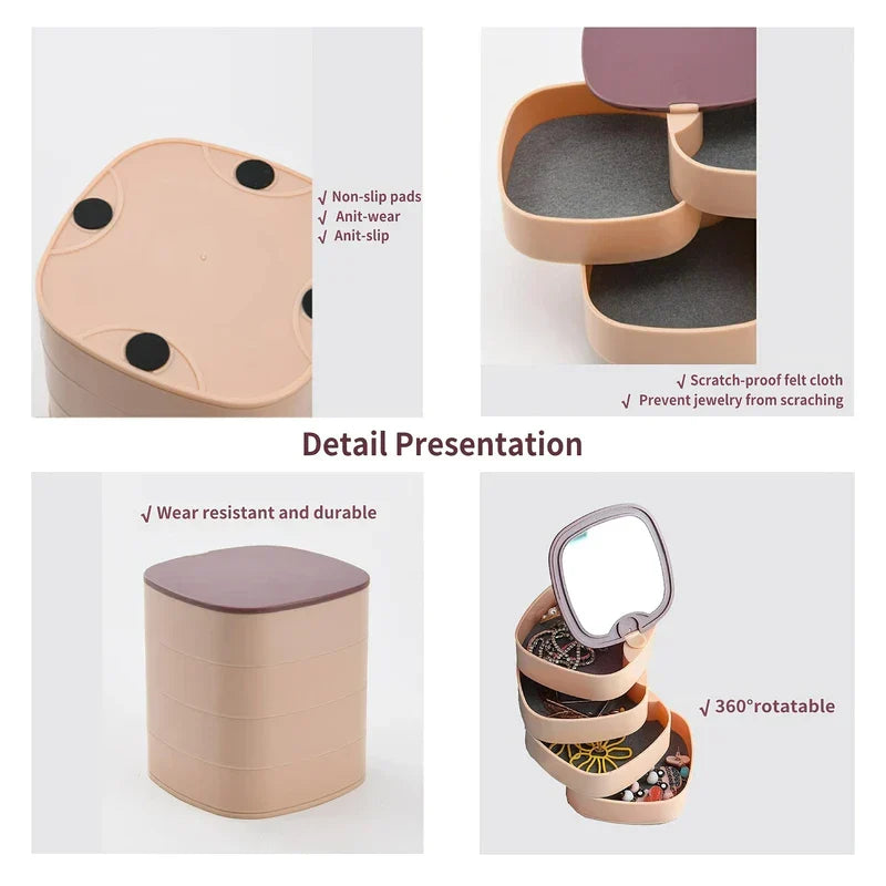 4-Layer Rotating Jewelry Organizer Box Tower
