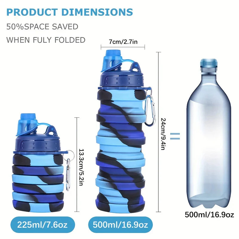 Collapsible Silicone Water Bottle 500ml BPA Free