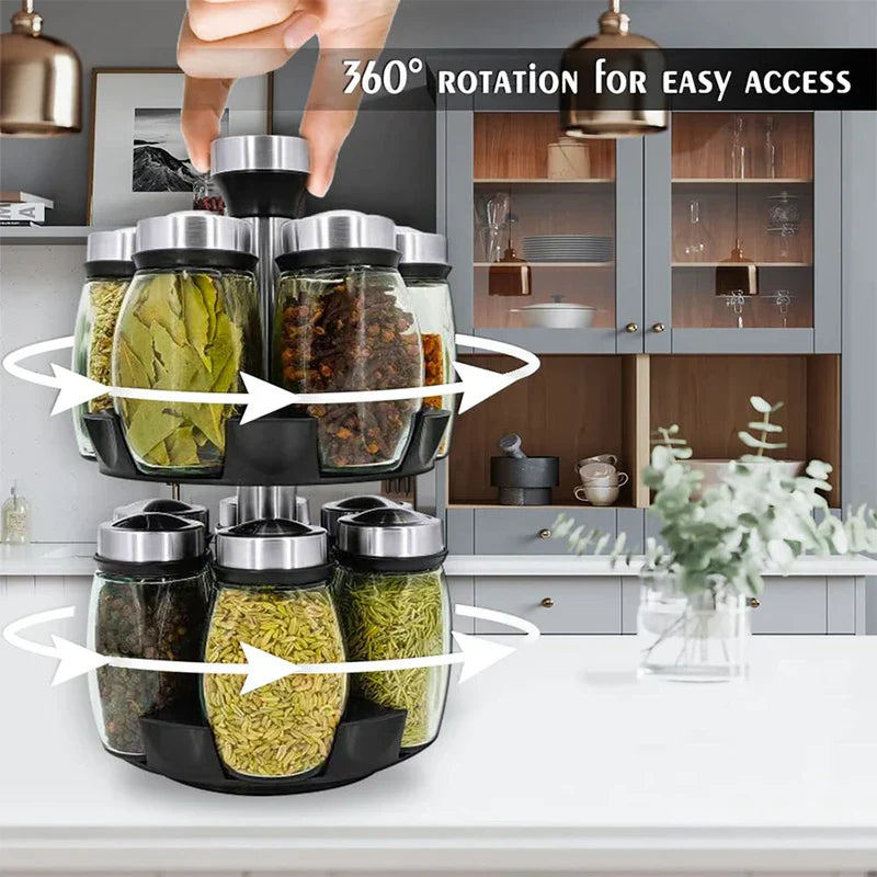 Double Layer Rotating Spice Rack Organizer
