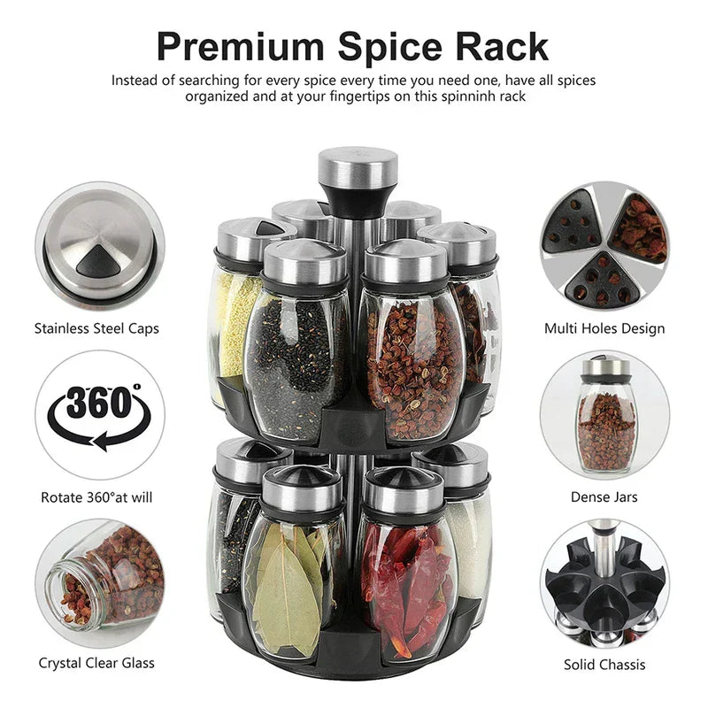 Double Layer Rotating Spice Rack Organizer