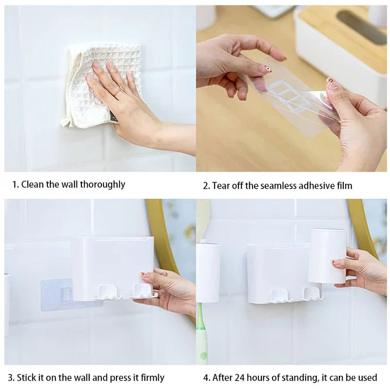 Double Toothbrush Mouthwash Cup Holder Set