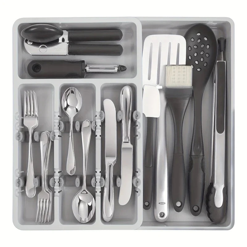 Expandable Bamboo Cutlery Drawer Organizer Tray