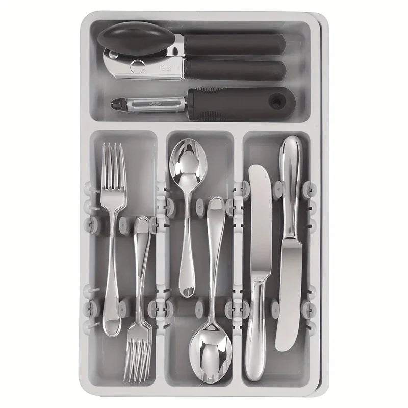 Expandable Bamboo Cutlery Drawer Organizer Tray
