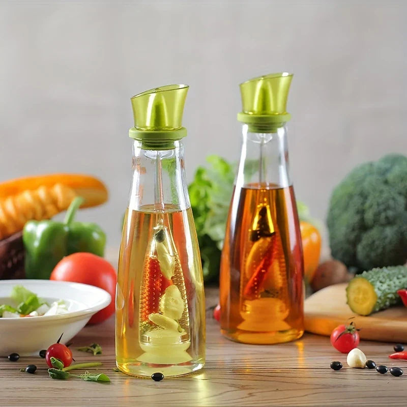 Glass Oil Vinegar Dispenser Bottle Green Top