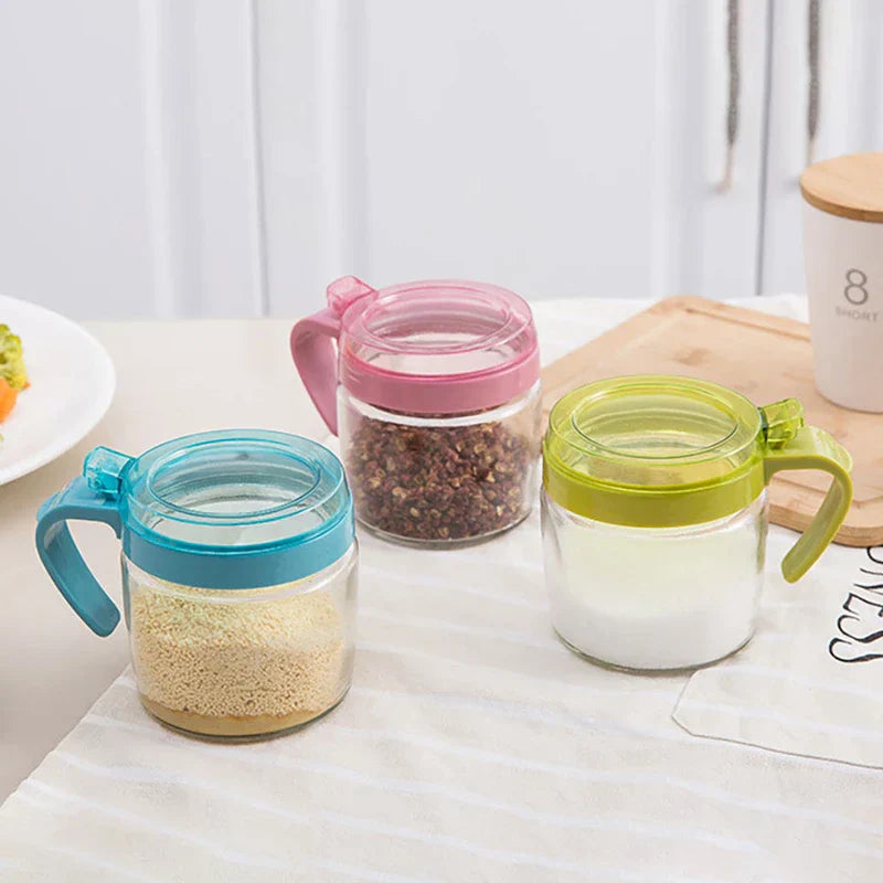 Glass Seasoning Condiment Box Set With Spoons