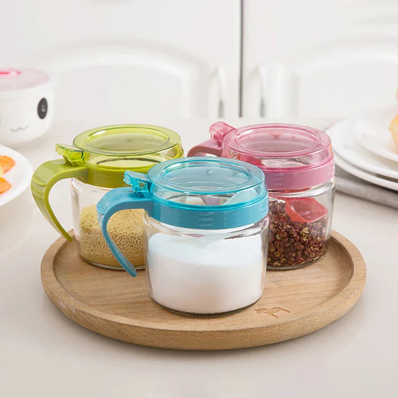 Glass Seasoning Condiment Box Set With Spoons