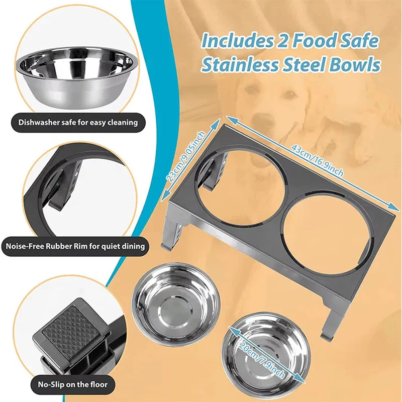 Height Adjustable Elevated Pet Bowl Feeder Stand
