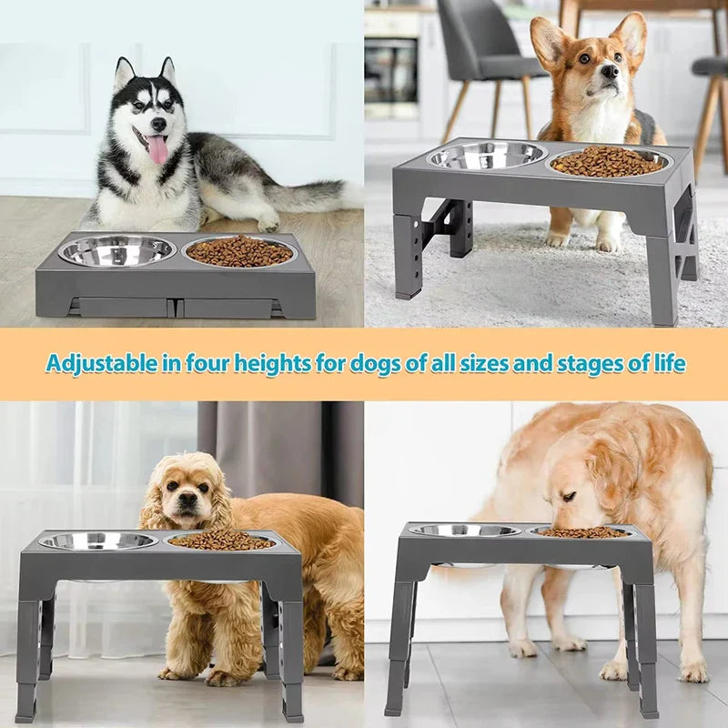 Height Adjustable Elevated Pet Bowl Feeder Stand