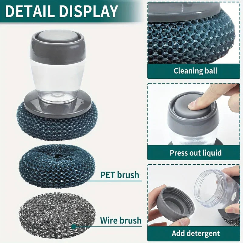 Pot Scrubber Brush with Soap Dispensing Handle