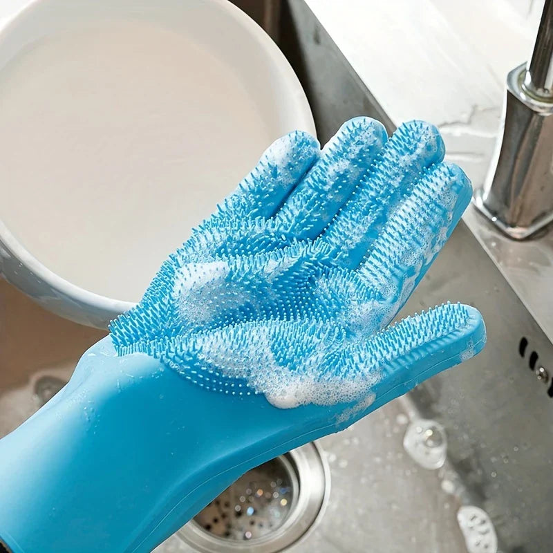 Silicone Dishwashing Cleaning Gloves with Scrubber