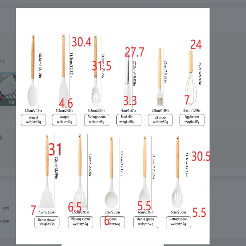 Silicone Kitchen Utensil Cooking Set 19 Piece