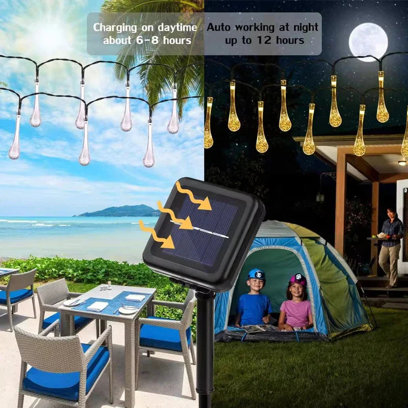 Solar Water Drop String Lights Outdoor