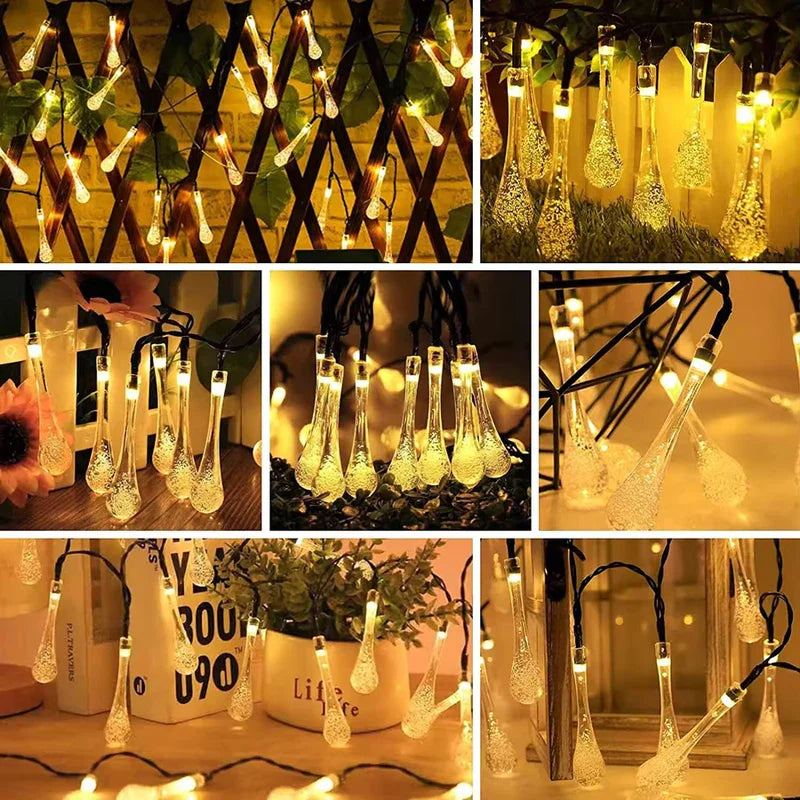 Solar Water Drop String Lights Outdoor