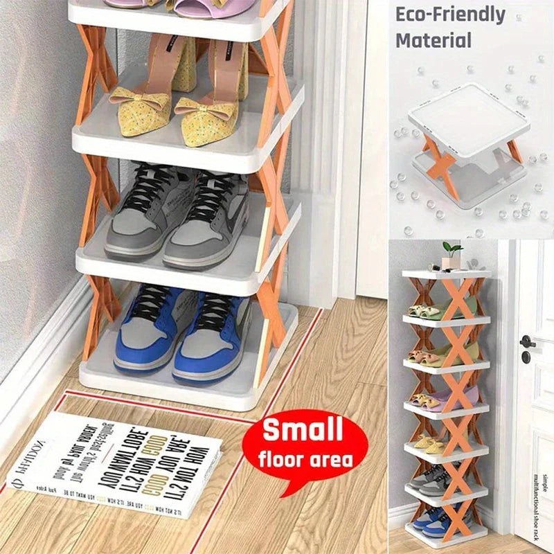 Stackable Narrow Shoe Rack Vertical Organizer Shelf