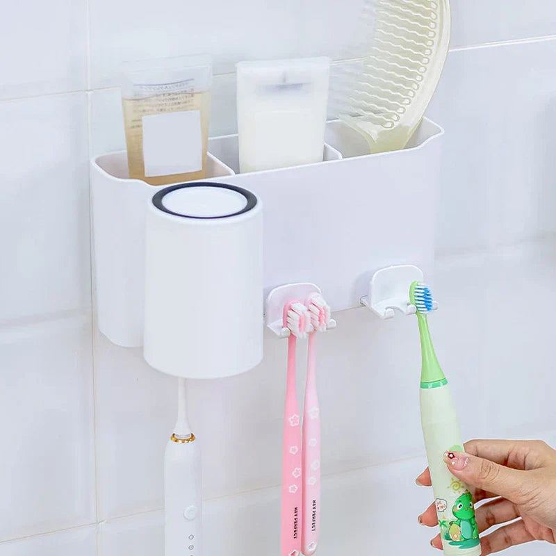 Triple Toothbrush Mouthwash Cup Holder Set