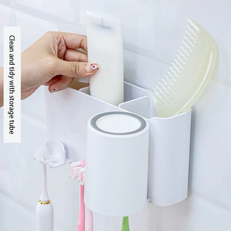 Triple Toothbrush Mouthwash Cup Holder Set