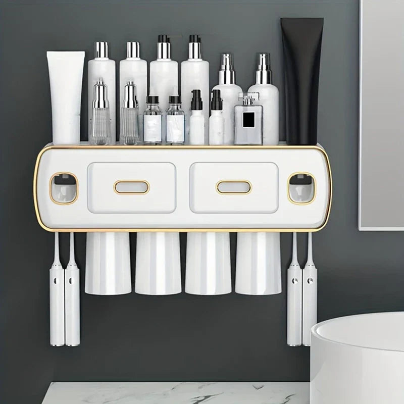 Wall Mount Toothbrush Holder Toothpaste Dispenser Set