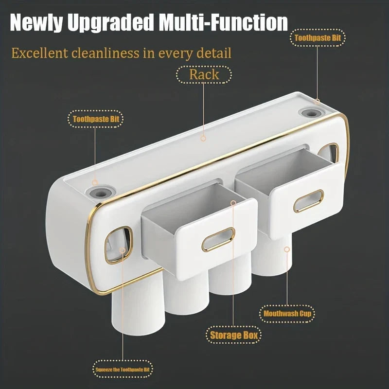 Wall Mount Toothbrush Holder Toothpaste Dispenser Set