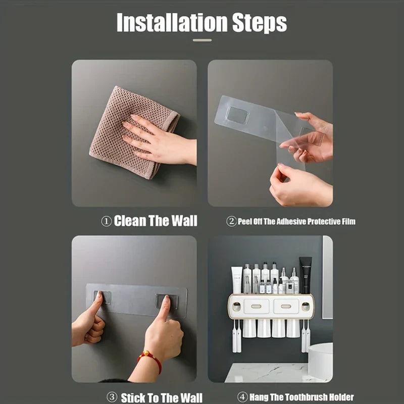 Wall Mount Toothbrush Holder Toothpaste Dispenser Set
