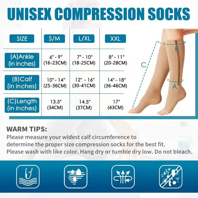 Zipper Compression Socks for Men Women