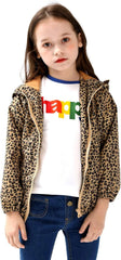 Leopard Print Lightweight Water-Resistant Hooded Jacket for Girls