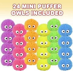 ArtCreativity Mini Puffer Owls | 24-Pack Neon Stress Relief Toys & Easter Egg Stuffers