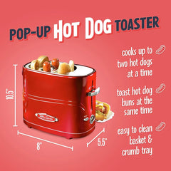 Retro Hot Dog Toaster - 2-Slot Pop-Up Toaster for Hot Dogs & Buns
